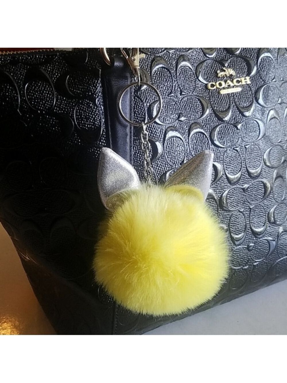 Pom-Pom yellow bunny rabbit keyring bunny keychain